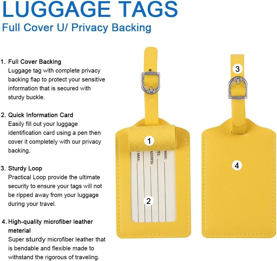 Leather Luggage Tags 4 Pack Bag Suitcase Labels