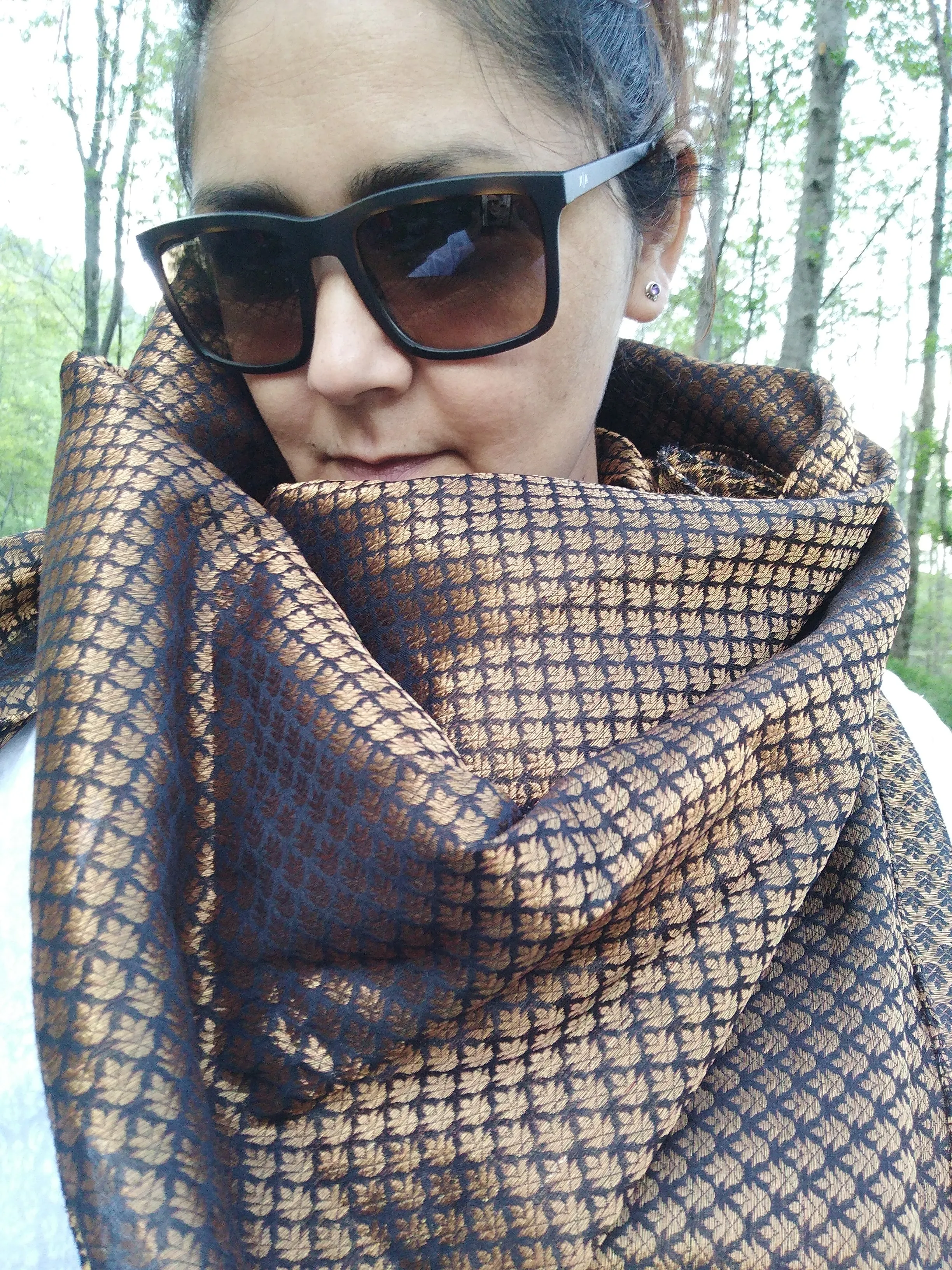 Luxury Brocade Black and Gold Silk Scarf