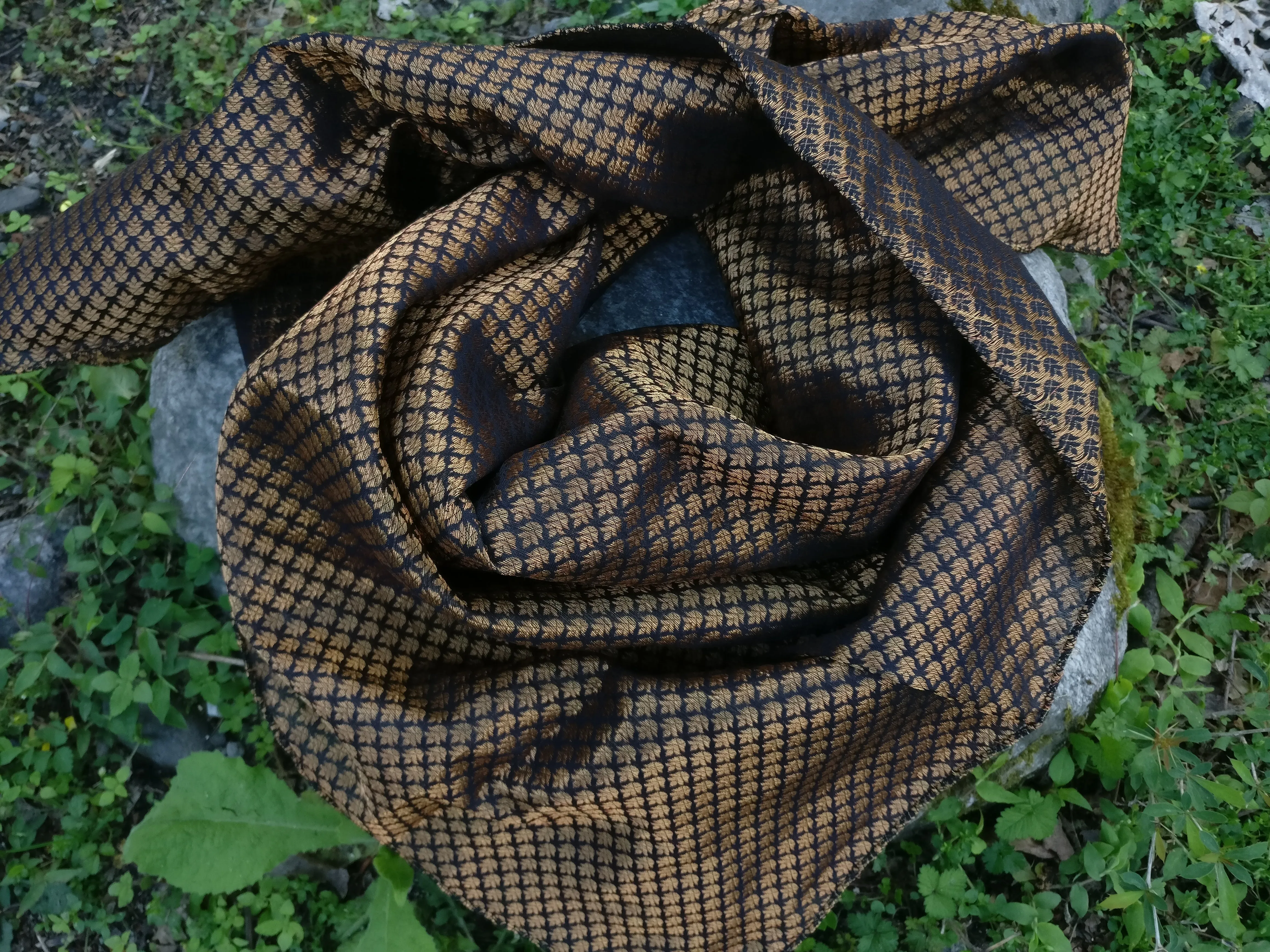 Luxury Brocade Black and Gold Silk Scarf