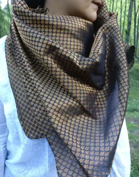 Luxury Brocade Black and Gold Silk Scarf