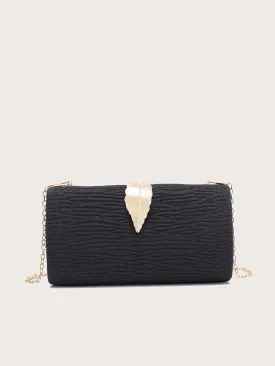Metal Decor Textured Chain Clutch Bag