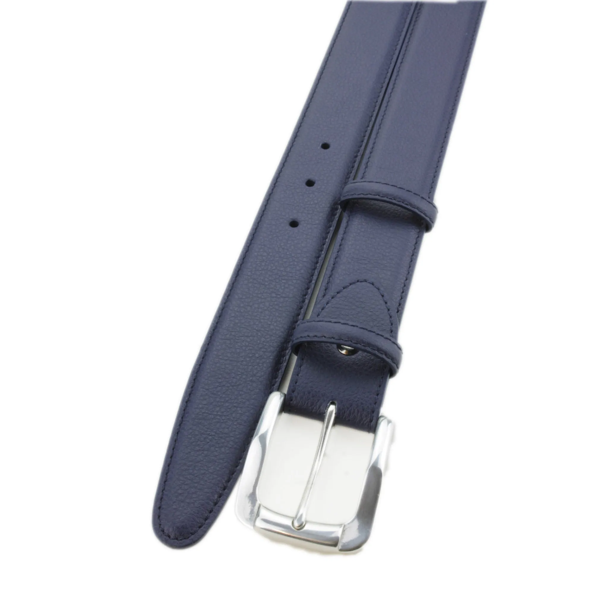 Navy Imitation Leather Mottled Flange Prong Belt