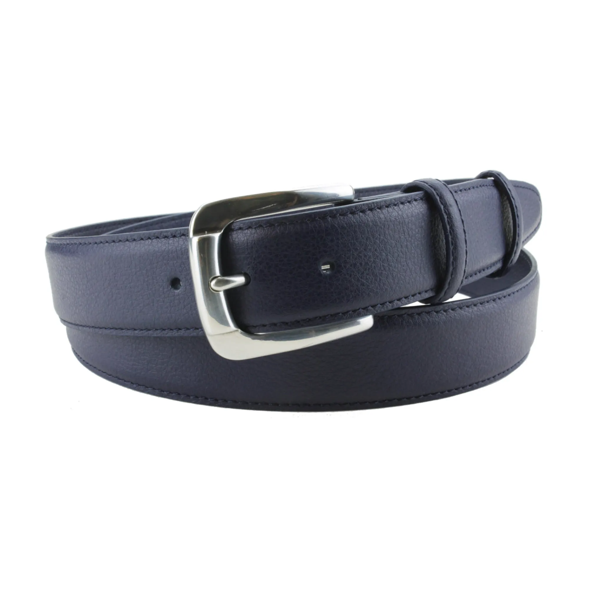 Navy Imitation Leather Mottled Flange Prong Belt