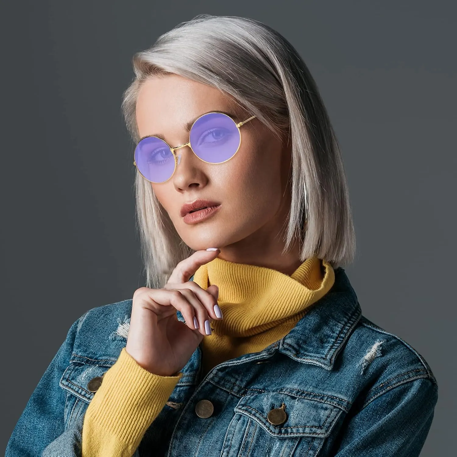 ONESING 8-20 Pairs Round Hippie Sunglasses Circle Sunglasses for Women Glasses Multicoloured Hippie Headband Disco Party
