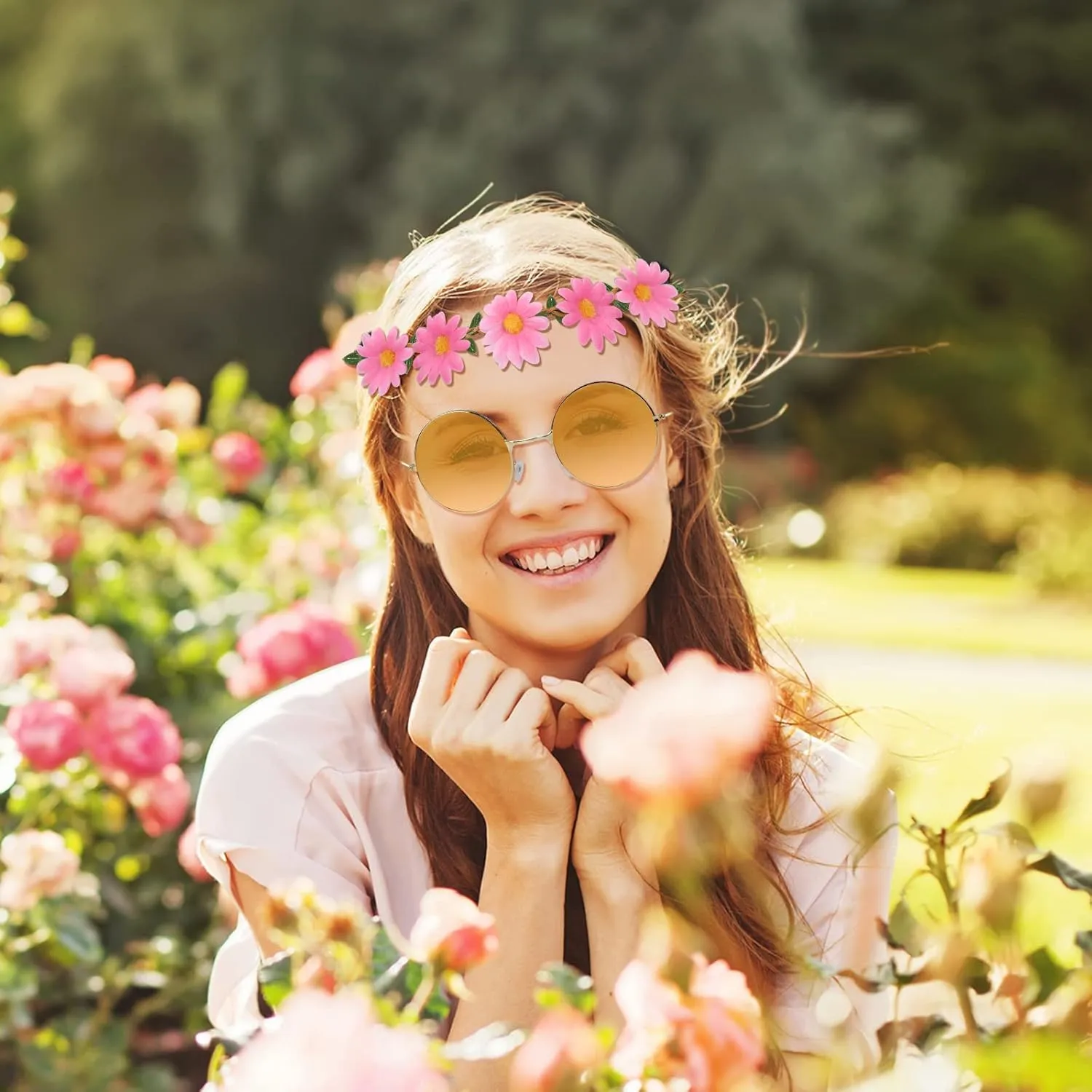 ONESING 8-20 Pairs Round Hippie Sunglasses Circle Sunglasses for Women Glasses Multicoloured Hippie Headband Disco Party