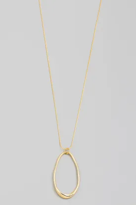 Oval Cut Out Long Necklace in Gold