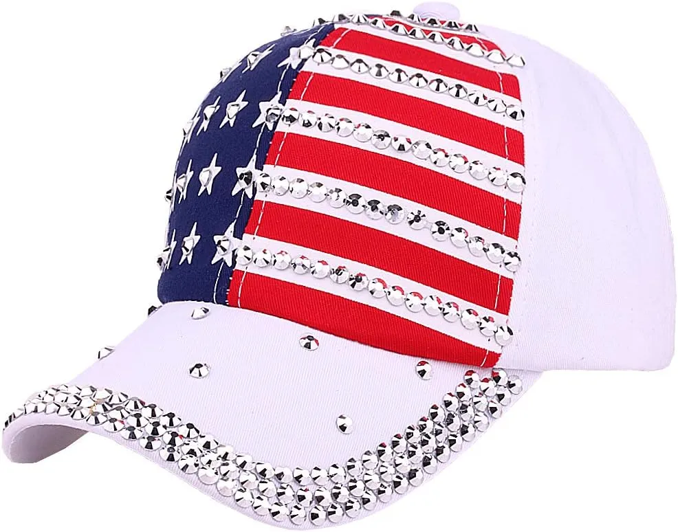 Patriotic American Flag Baseball Cap USA Sparkle Hat for Men Women Summer Sun Cap