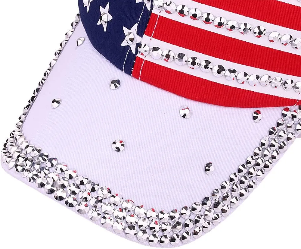Patriotic American Flag Baseball Cap USA Sparkle Hat for Men Women Summer Sun Cap