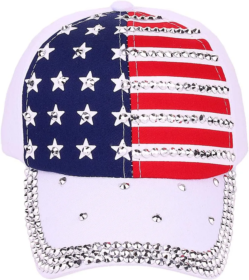Patriotic American Flag Baseball Cap USA Sparkle Hat for Men Women Summer Sun Cap