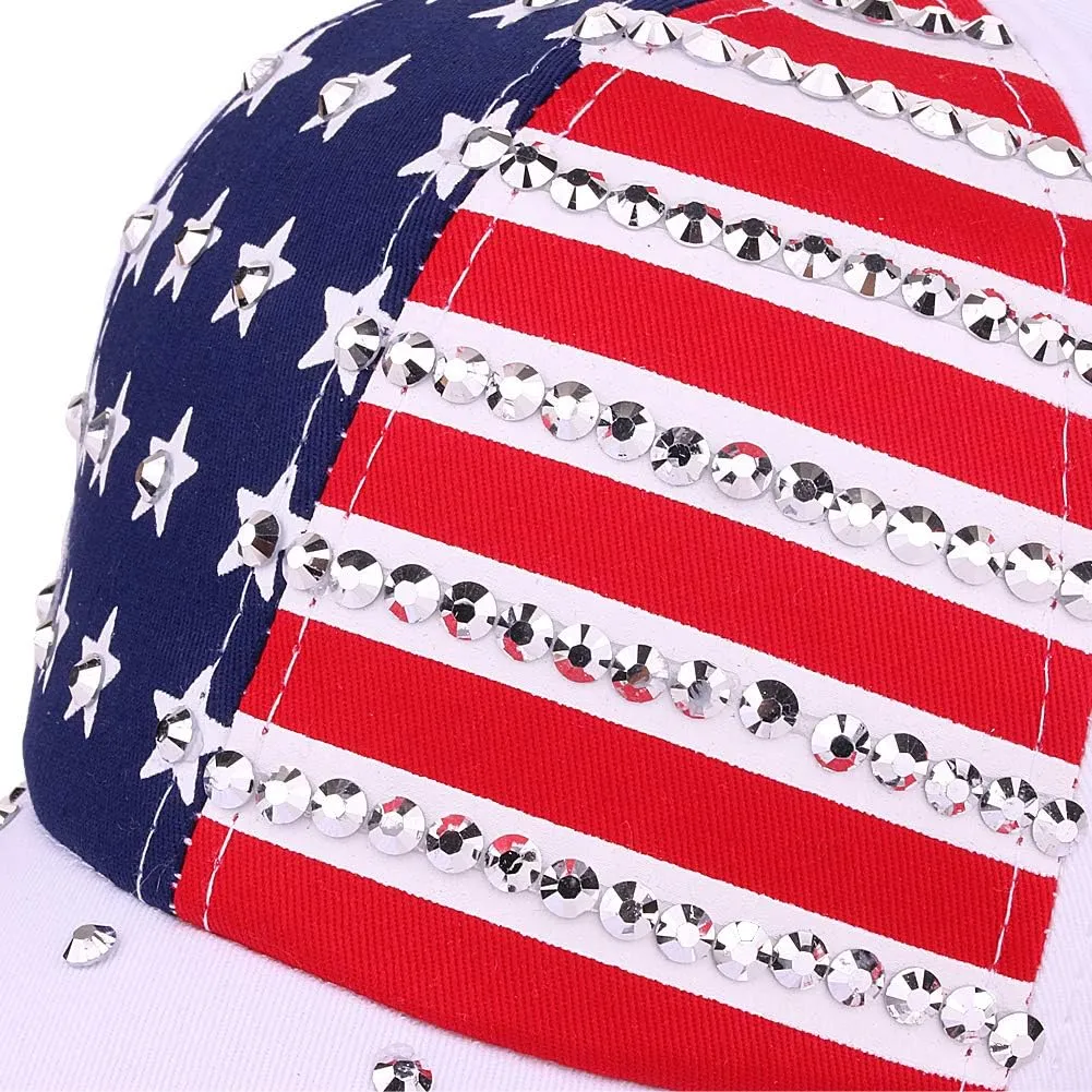 Patriotic American Flag Baseball Cap USA Sparkle Hat for Men Women Summer Sun Cap