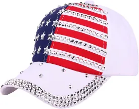 Patriotic American Flag Baseball Cap USA Sparkle Hat for Men Women Summer Sun Cap