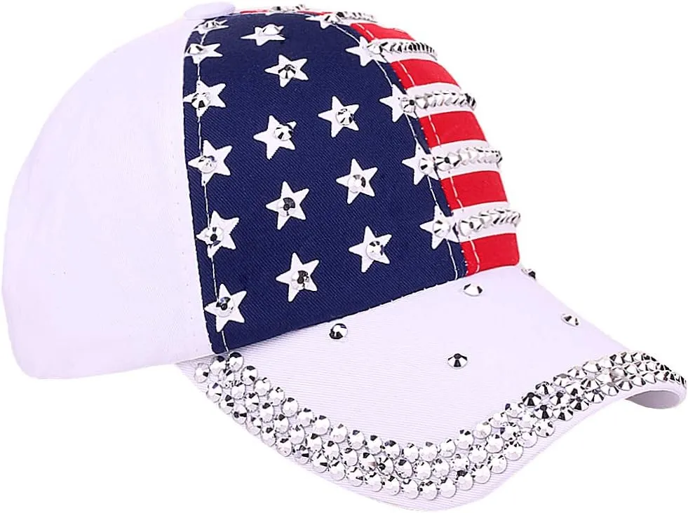 Patriotic American Flag Baseball Cap USA Sparkle Hat for Men Women Summer Sun Cap