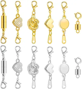 Paxcoo 12Pcs Magnetic Necklace Clasps and Closures, Locking Magnetic Jewelry Clasps, Magnetic Necklace Extender, Necklace Clasp Helper for Necklaces, Bracelets and Jewelry