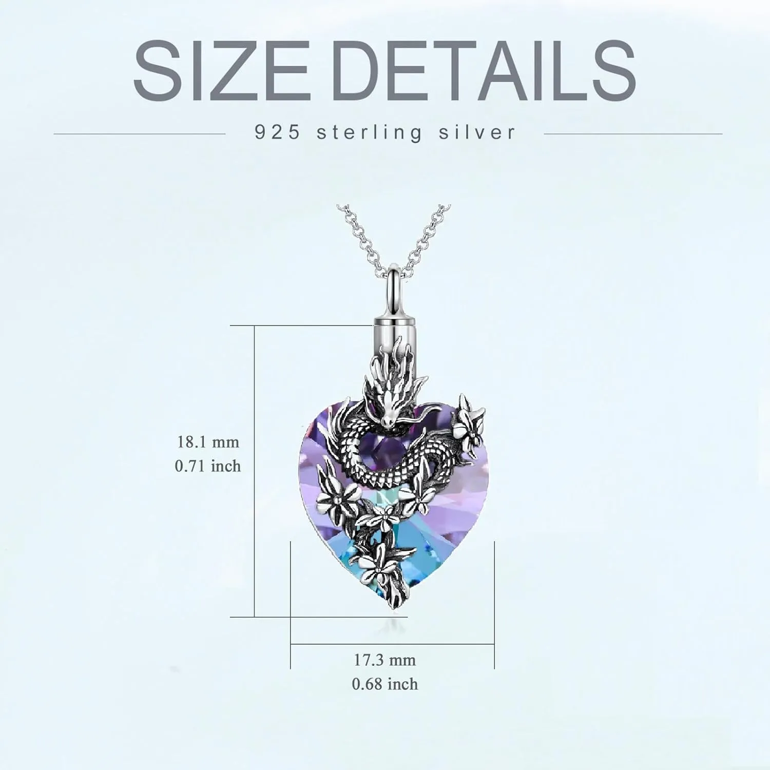 PROESS Dragon Necklace 925 Sterling Silver Heart Crystal Abalone Pendant Dragon Crystal Urn Necklace Jewelry Gifts for Women Men for Birthday Christmas