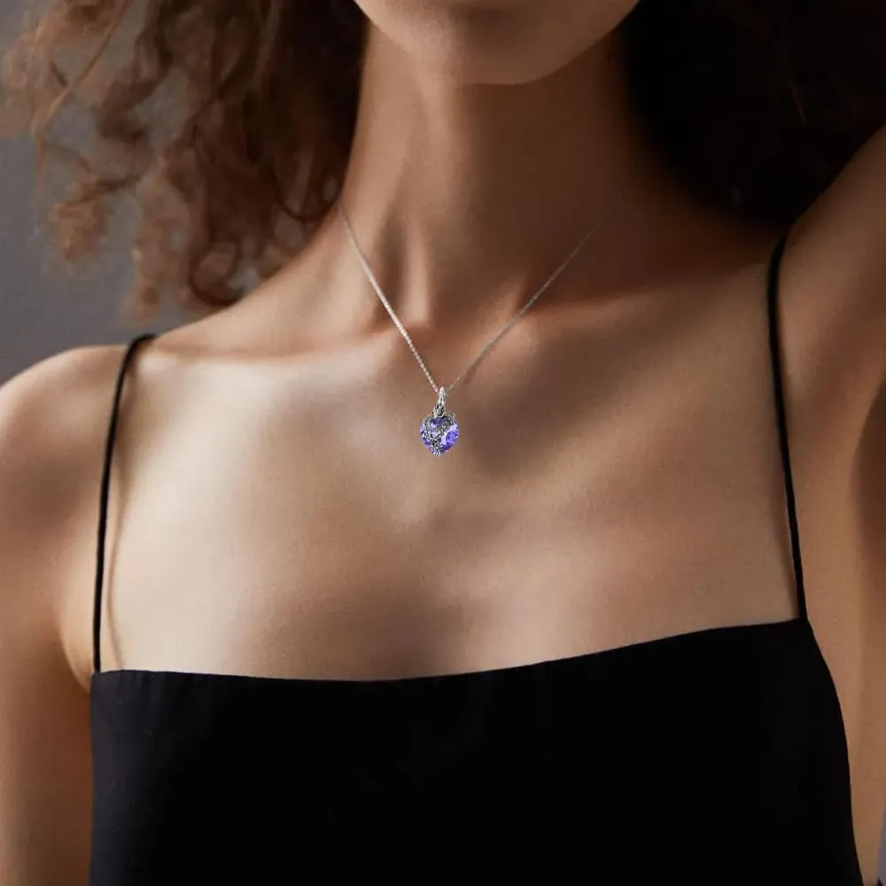 PROESS Dragon Necklace 925 Sterling Silver Heart Crystal Abalone Pendant Dragon Crystal Urn Necklace Jewelry Gifts for Women Men for Birthday Christmas