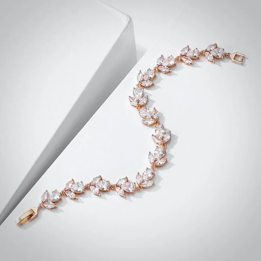 "Arista" - Cubic Zirconia Bridal Bracelet - Available in Rose Gold, Silver and Yellow Gold