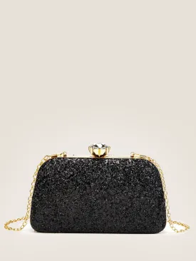 Rhinestone Decor Glitter Chain Clutch Bag