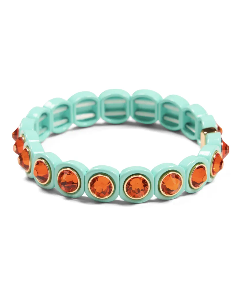 Round Jewel Pull on Bracelet in Light Blue & Orange