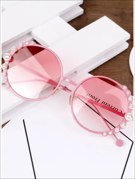 Round Vintage Tint Pearl Studded Sunglasses