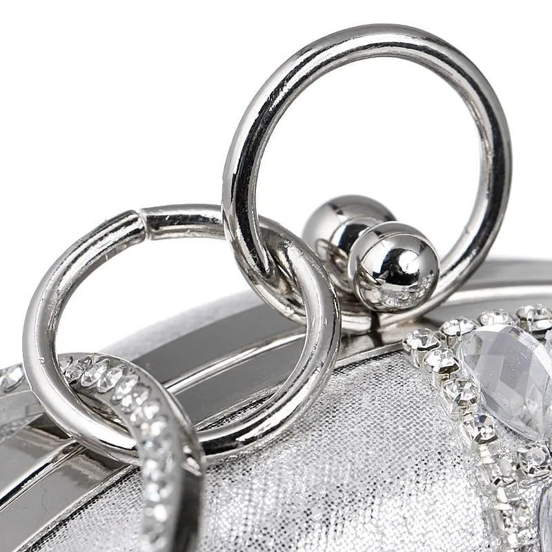 Round Women Rhinestones Beaded  Clutch Flower Diamonds Lady Evening Bag