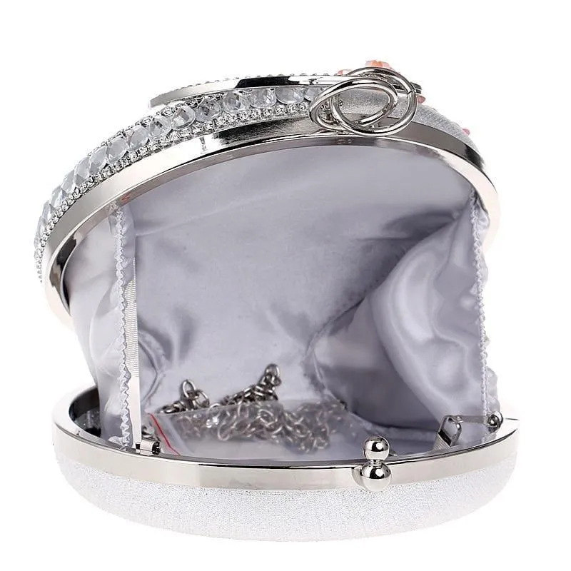 Round Women Rhinestones Beaded  Clutch Flower Diamonds Lady Evening Bag