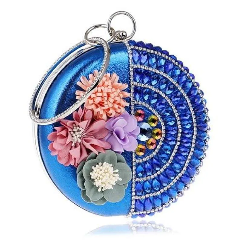 Round Women Rhinestones Beaded  Clutch Flower Diamonds Lady Evening Bag