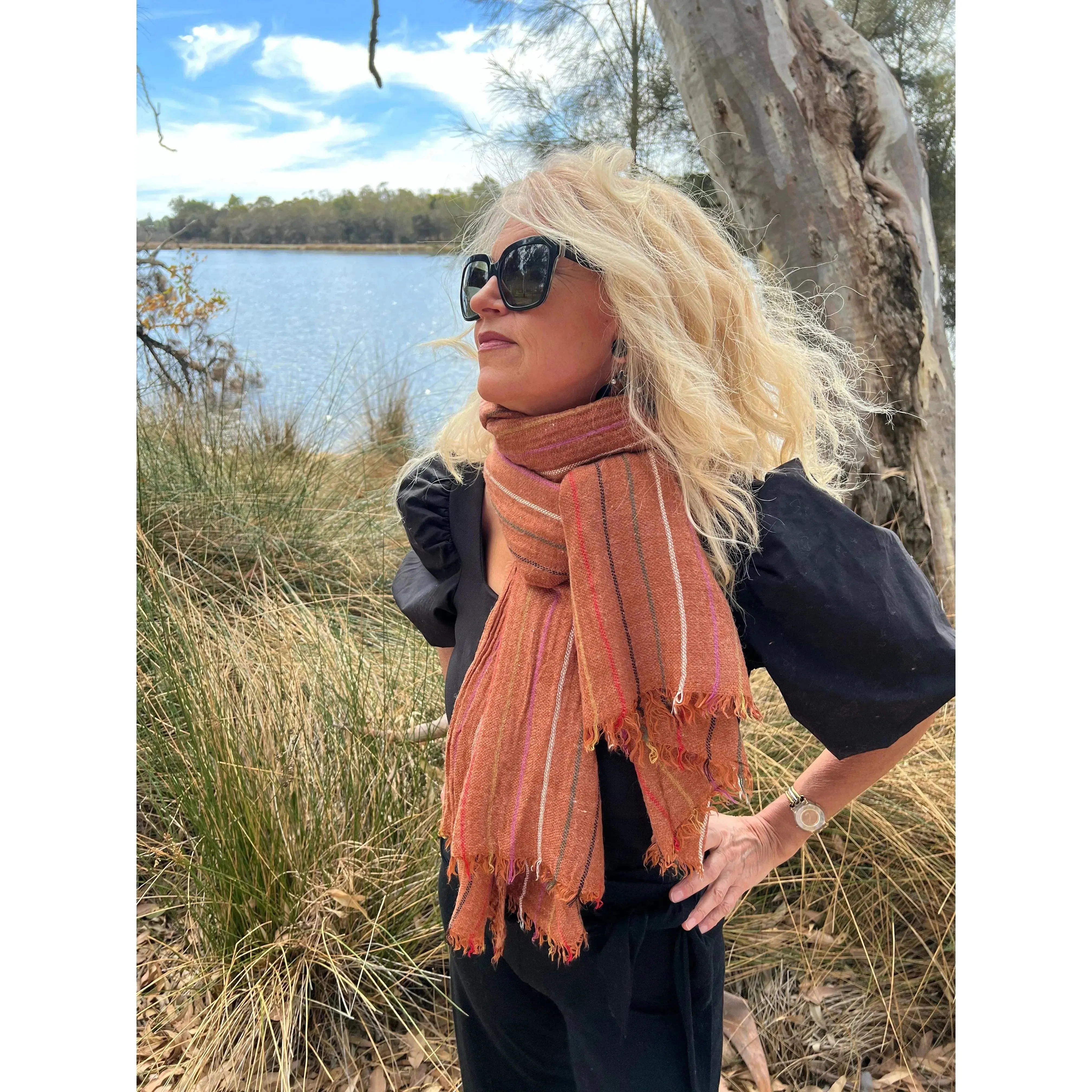 Rust Scarf - Unisex Scarf - Striped Scarf