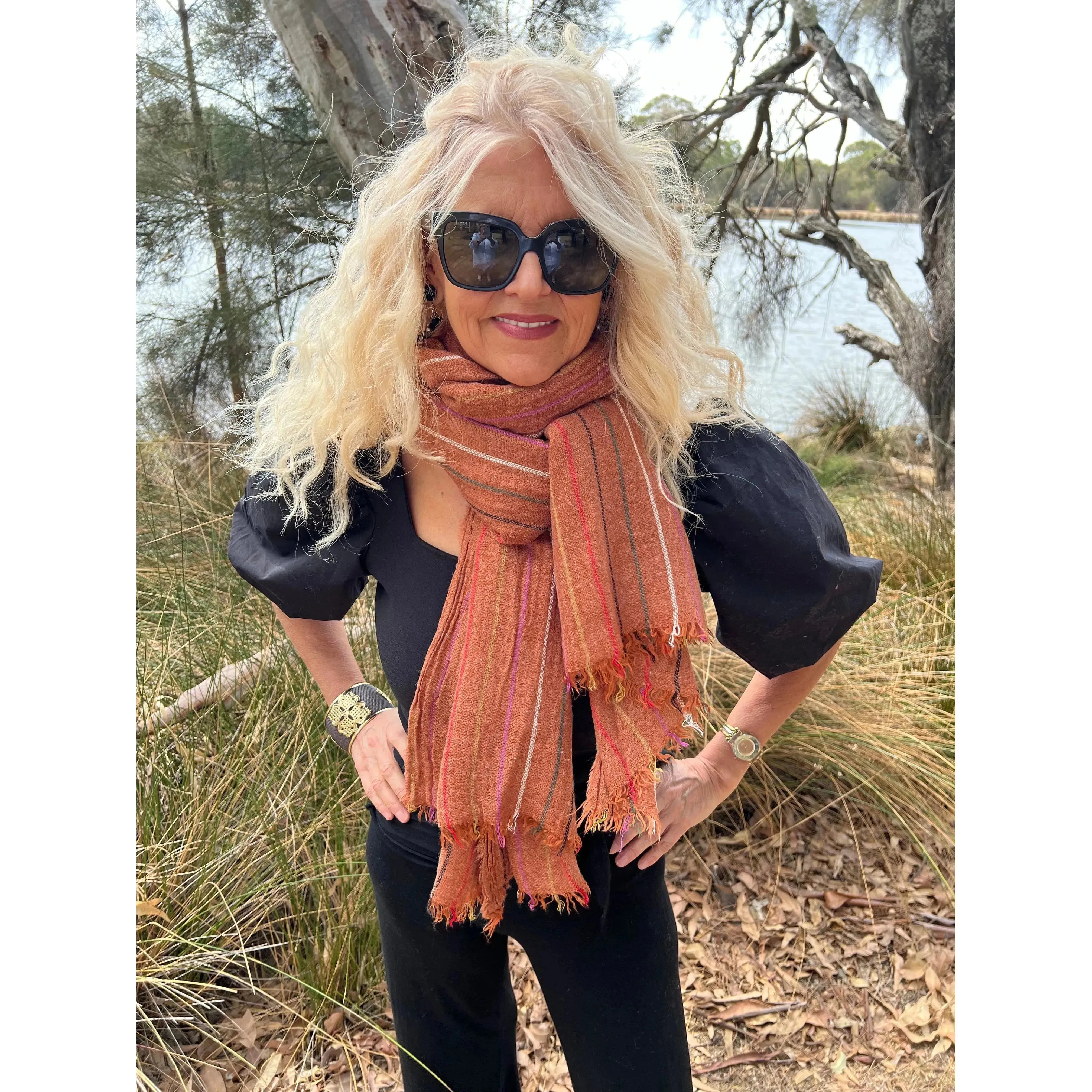 Rust Scarf - Unisex Scarf - Striped Scarf