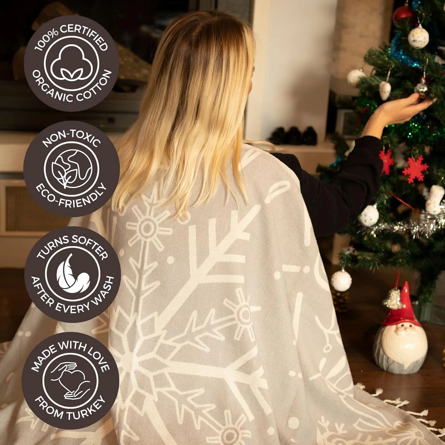 Sand Free Turkish Beach Towel (37 x 67) Quick Dry Bath Towel, Oversized Beach Blanket, Lightweight for Travel - Made with 100% Organic Turkish Cotton - Snowflake (Gray)