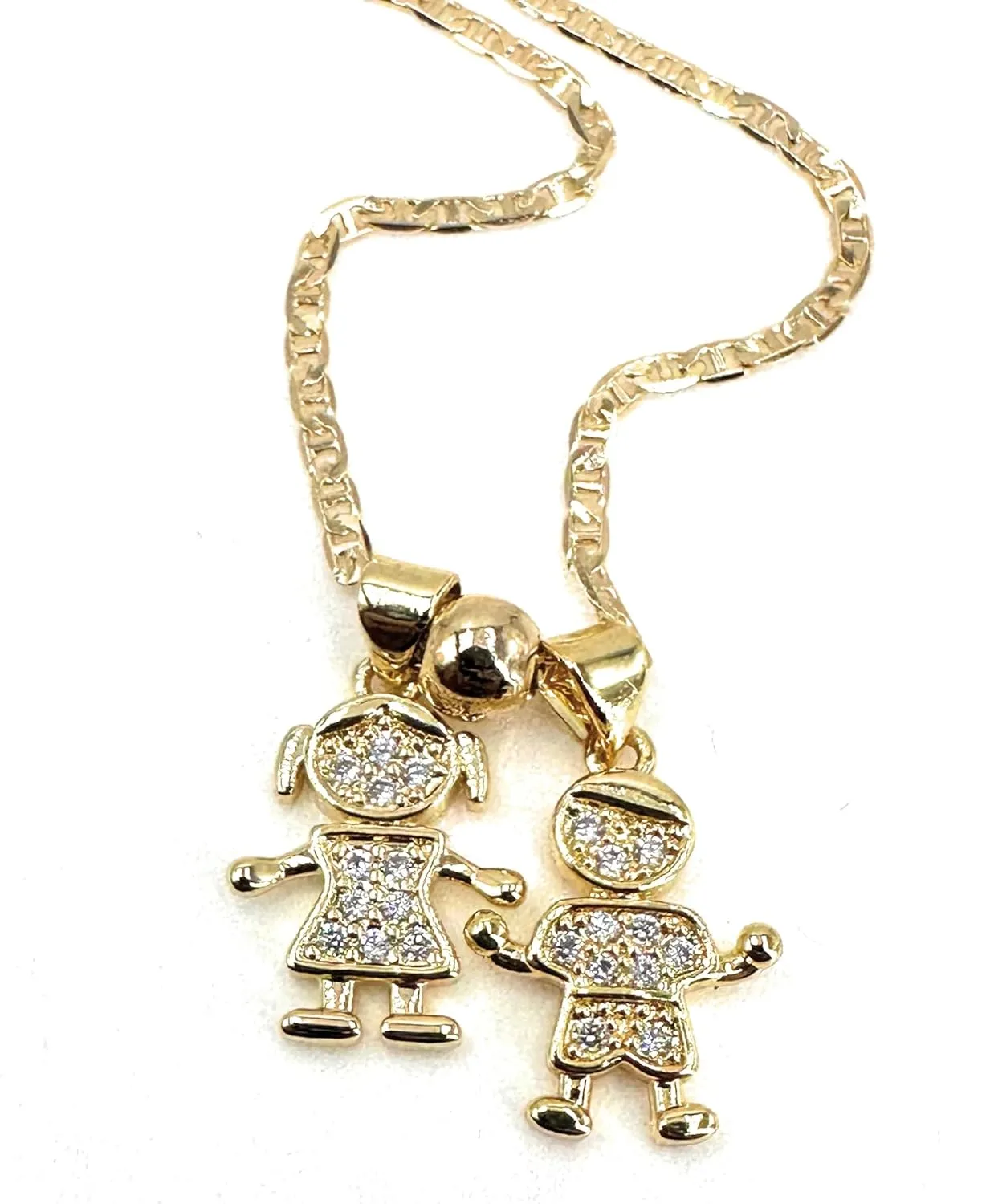SIFRIMANIA Personalized Child Charm 17.2 inches Anchor Chain Customizable Mother, Wife, Sister, Aunt, Grandmother Gift Necklace (Girl and Boy)