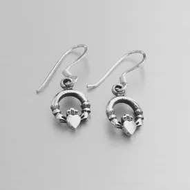 Sterling Silver Small Dangle Claddagh Earrings, Irish Earrings, Silver Earrings, Friendship Earrings