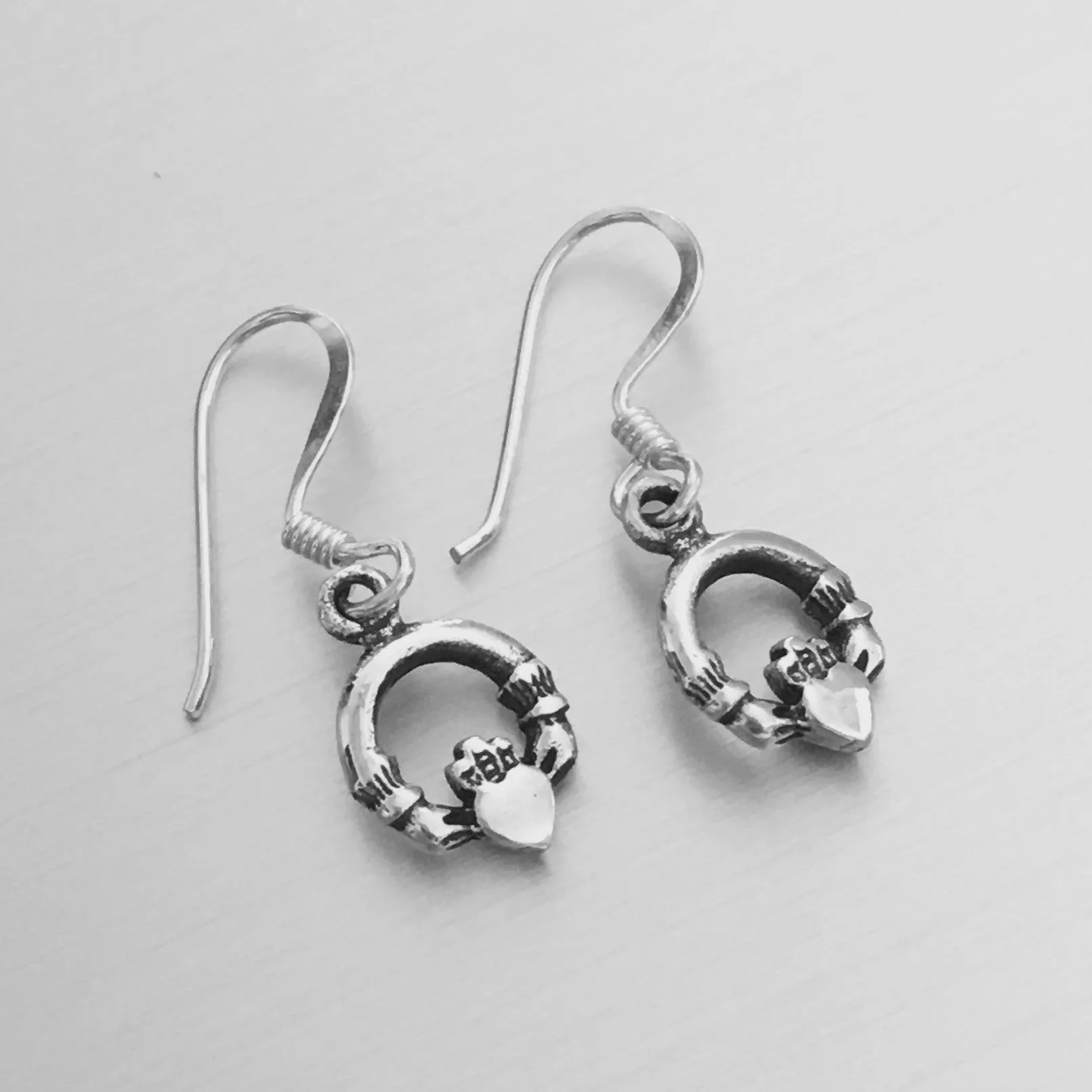 Sterling Silver Small Dangle Claddagh Earrings, Irish Earrings, Silver Earrings, Friendship Earrings