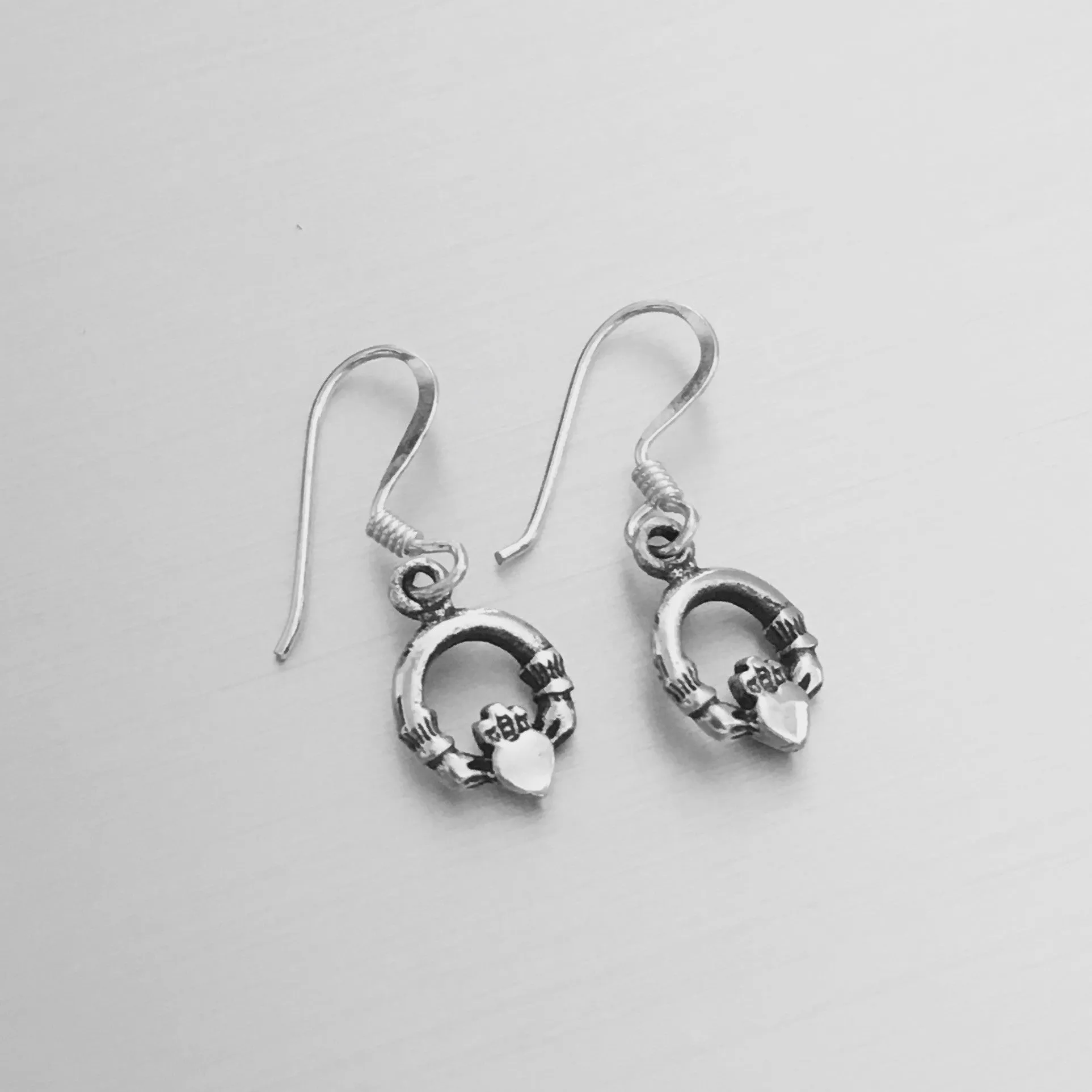 Sterling Silver Small Dangle Claddagh Earrings, Irish Earrings, Silver Earrings, Friendship Earrings
