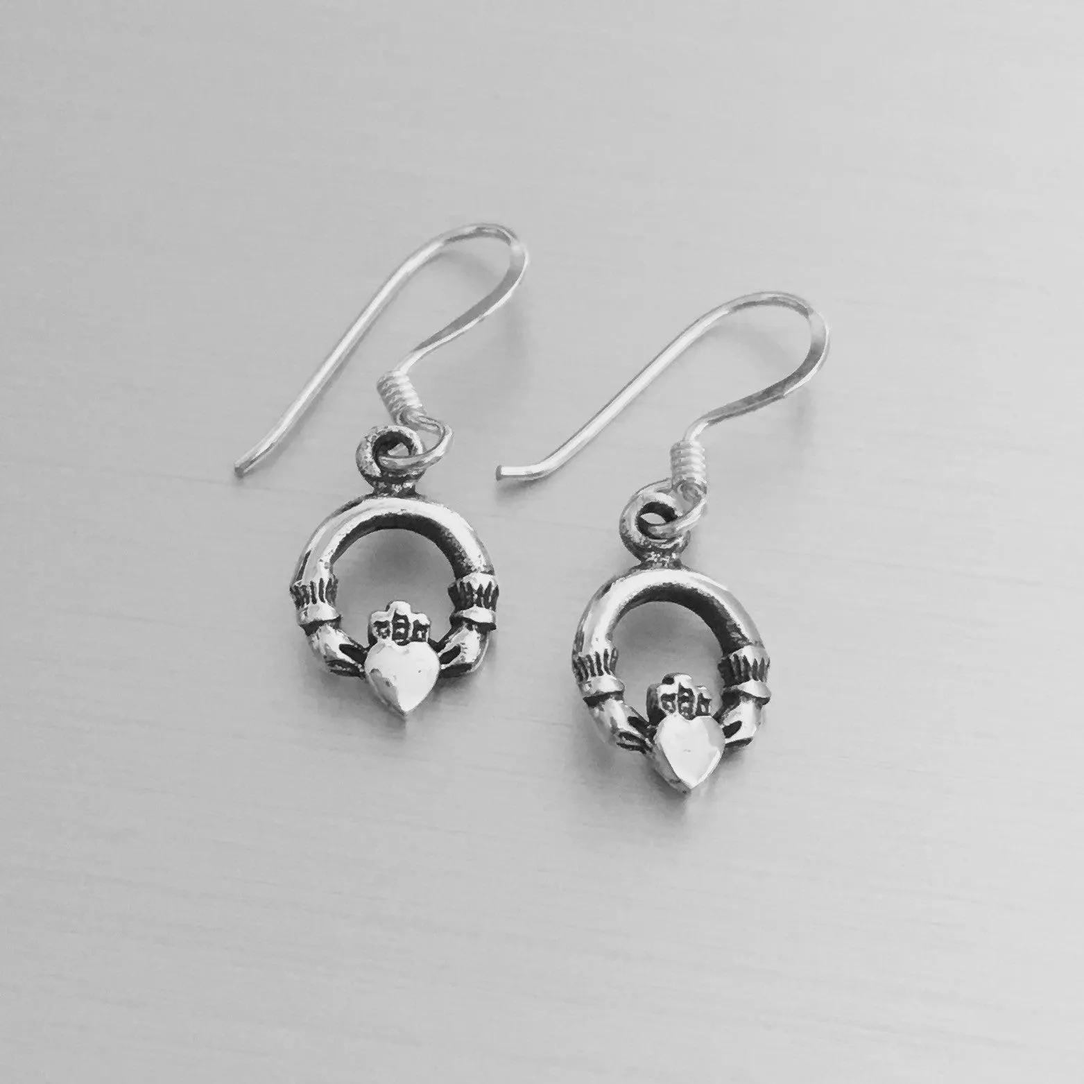 Sterling Silver Small Dangle Claddagh Earrings, Irish Earrings, Silver Earrings, Friendship Earrings