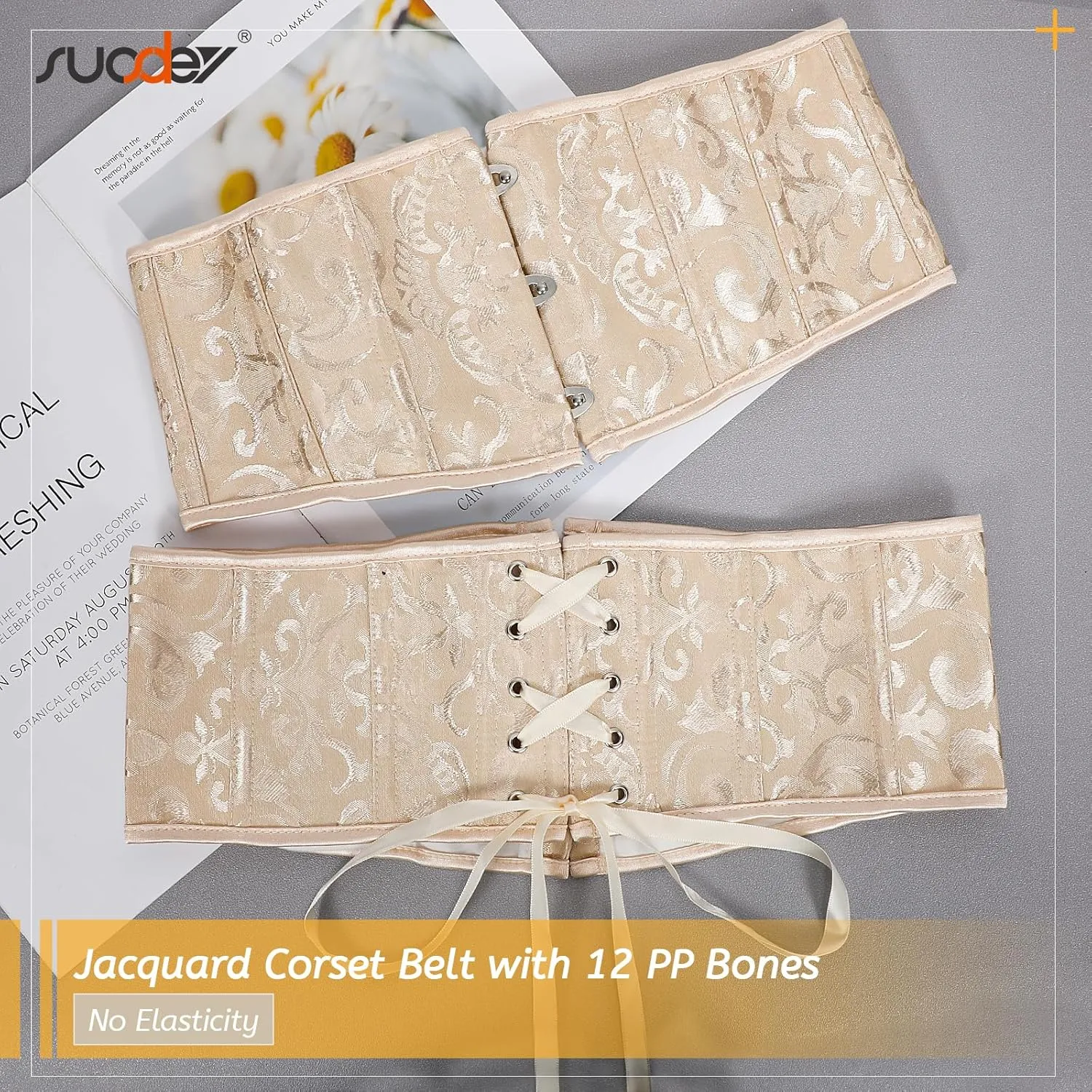 SUOSDEY Jacquard Corset Belt for Women Underbust Boned Lace Up Bustier Waspie Belt Renaissance Steampunk Pirate Corset