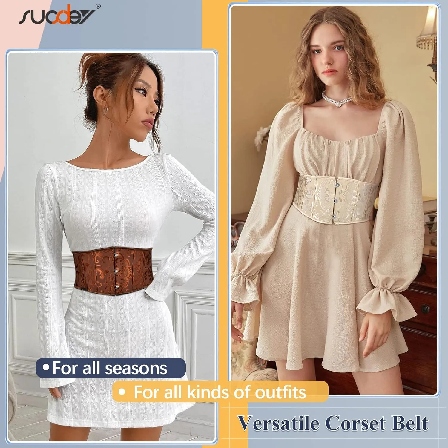 SUOSDEY Jacquard Corset Belt for Women Underbust Boned Lace Up Bustier Waspie Belt Renaissance Steampunk Pirate Corset