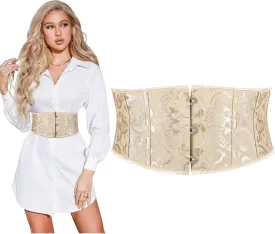 SUOSDEY Jacquard Corset Belt for Women Underbust Boned Lace Up Bustier Waspie Belt Renaissance Steampunk Pirate Corset