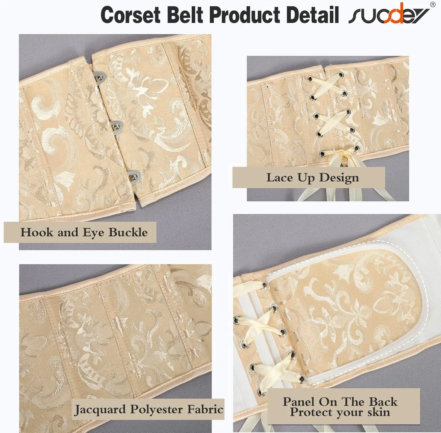 SUOSDEY Jacquard Corset Belt for Women Underbust Boned Lace Up Bustier Waspie Belt Renaissance Steampunk Pirate Corset