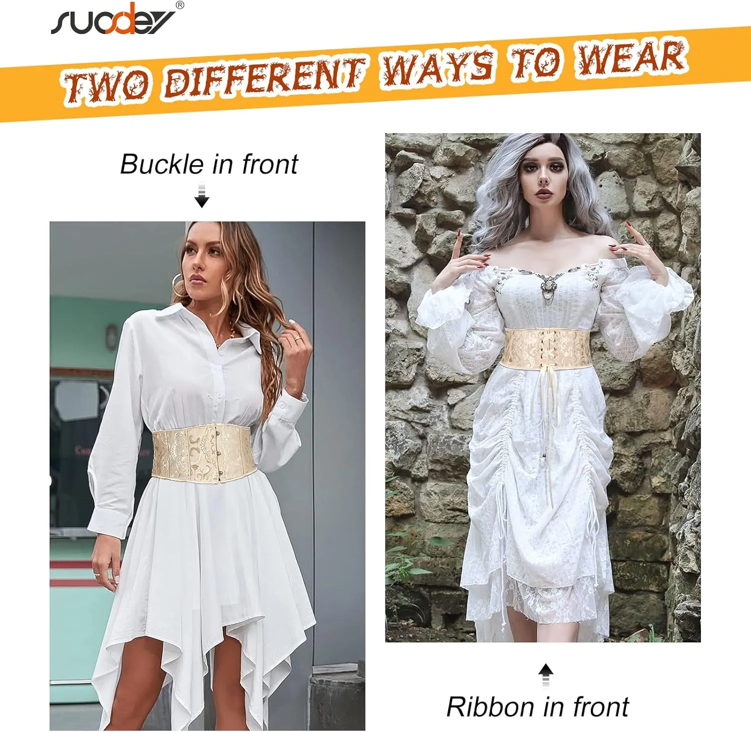SUOSDEY Jacquard Corset Belt for Women Underbust Boned Lace Up Bustier Waspie Belt Renaissance Steampunk Pirate Corset
