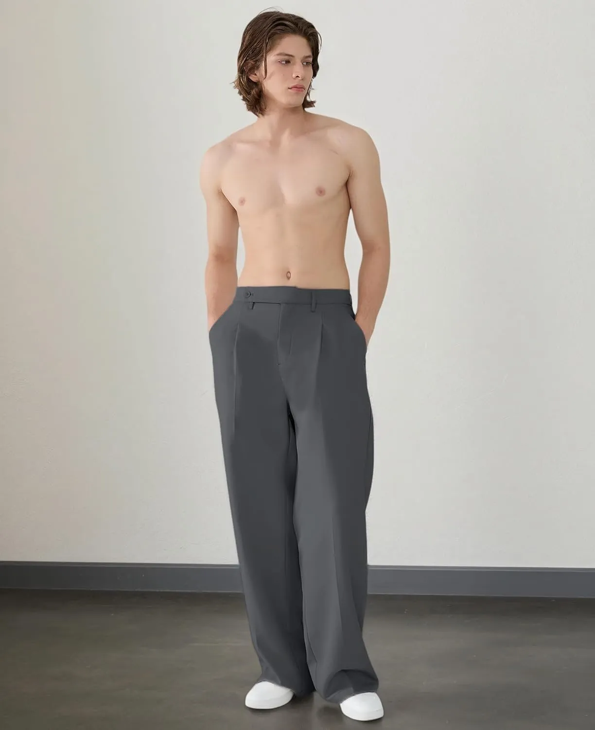 Susclude Mens Casual Dress Pants Pleated Old Money Wide Leg Baggy Pants Slacks Relaxed Fit Lightweight Work Trousers
