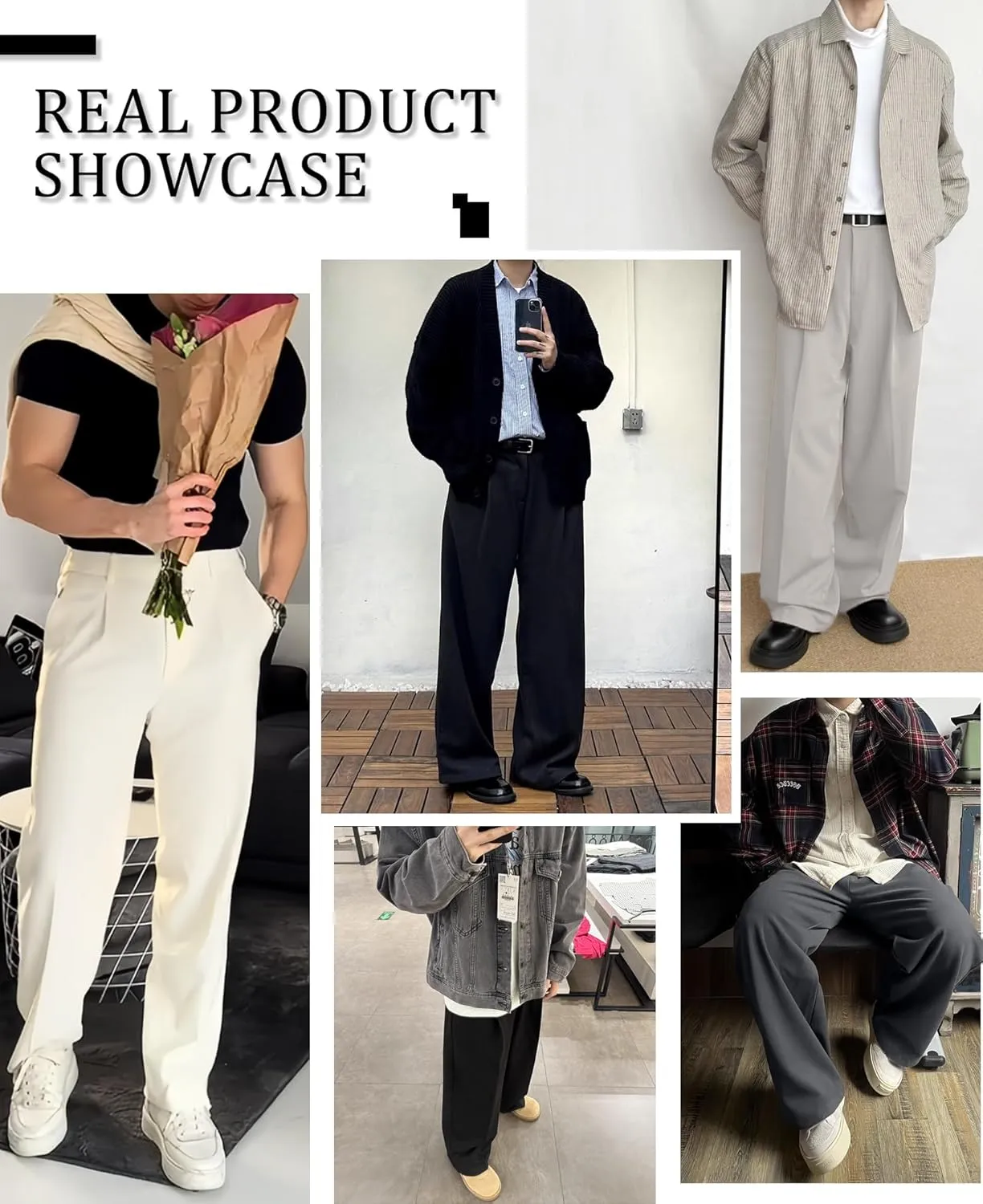 Susclude Mens Casual Dress Pants Pleated Old Money Wide Leg Baggy Pants Slacks Relaxed Fit Lightweight Work Trousers
