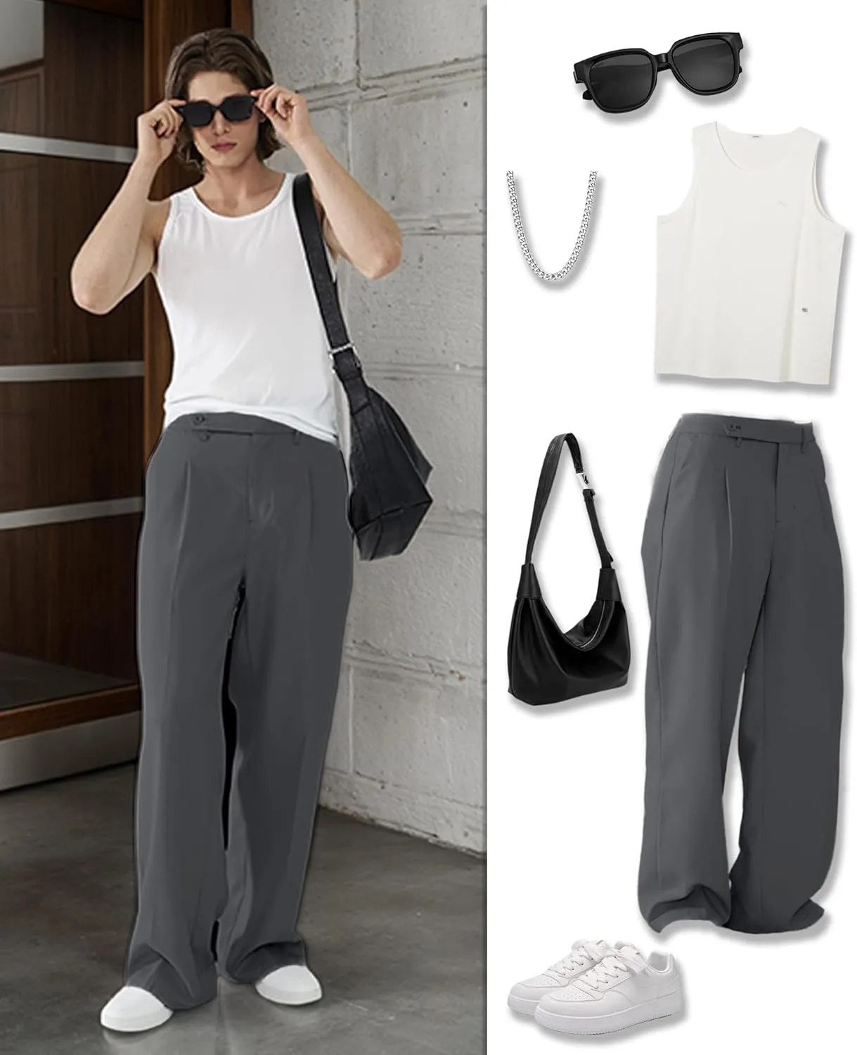 Susclude Mens Casual Dress Pants Pleated Old Money Wide Leg Baggy Pants Slacks Relaxed Fit Lightweight Work Trousers
