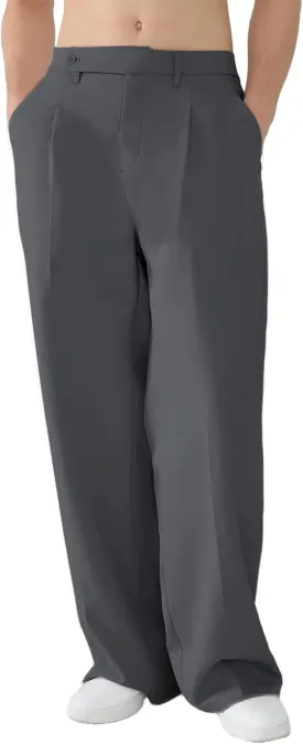 Susclude Mens Casual Dress Pants Pleated Old Money Wide Leg Baggy Pants Slacks Relaxed Fit Lightweight Work Trousers