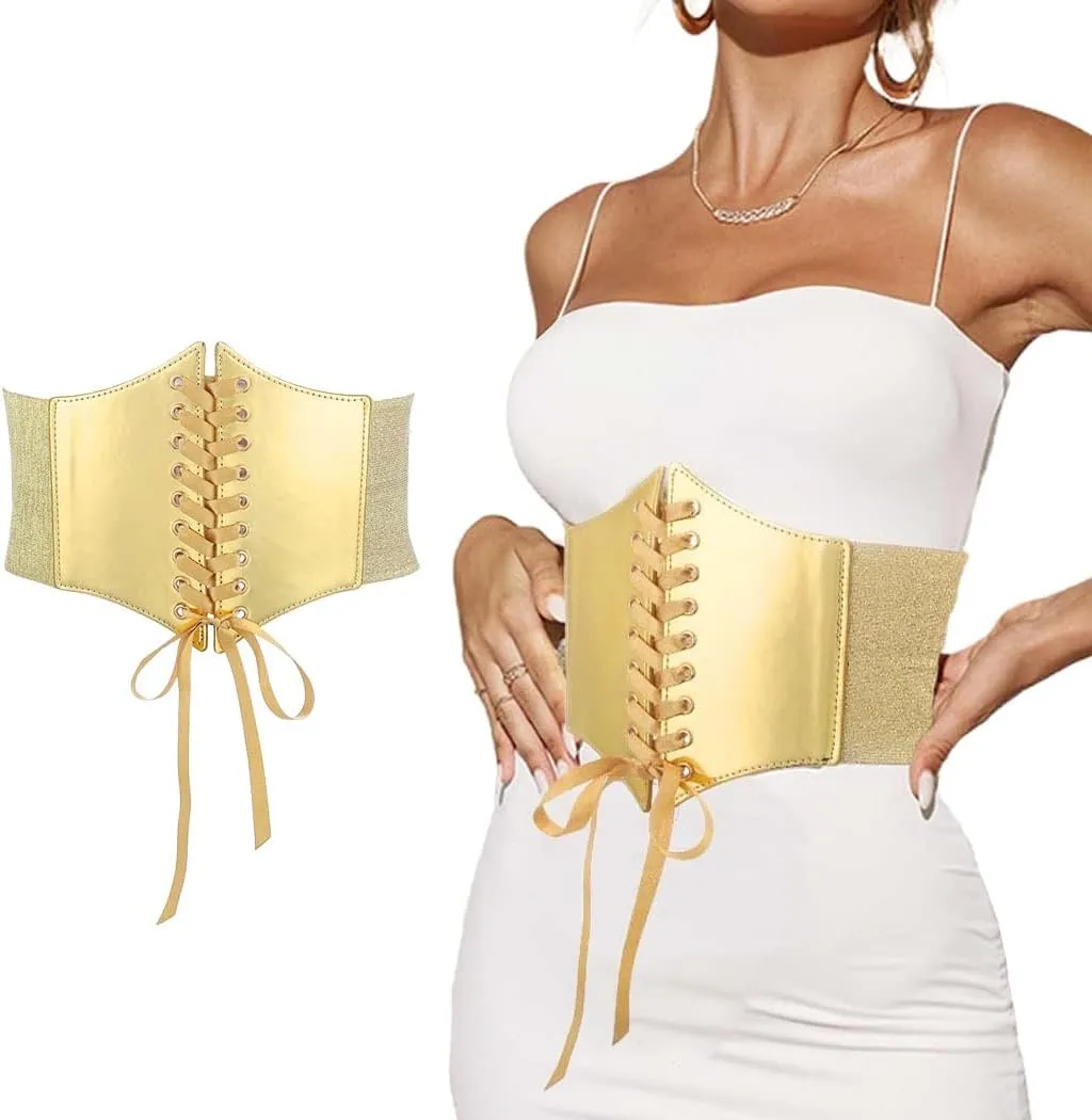 Tgirls Women Corset Belt Lace-up Waist Corset Belts Sexy Cinch Elastic Wide Belt for Dress Costume Waspie Waistband