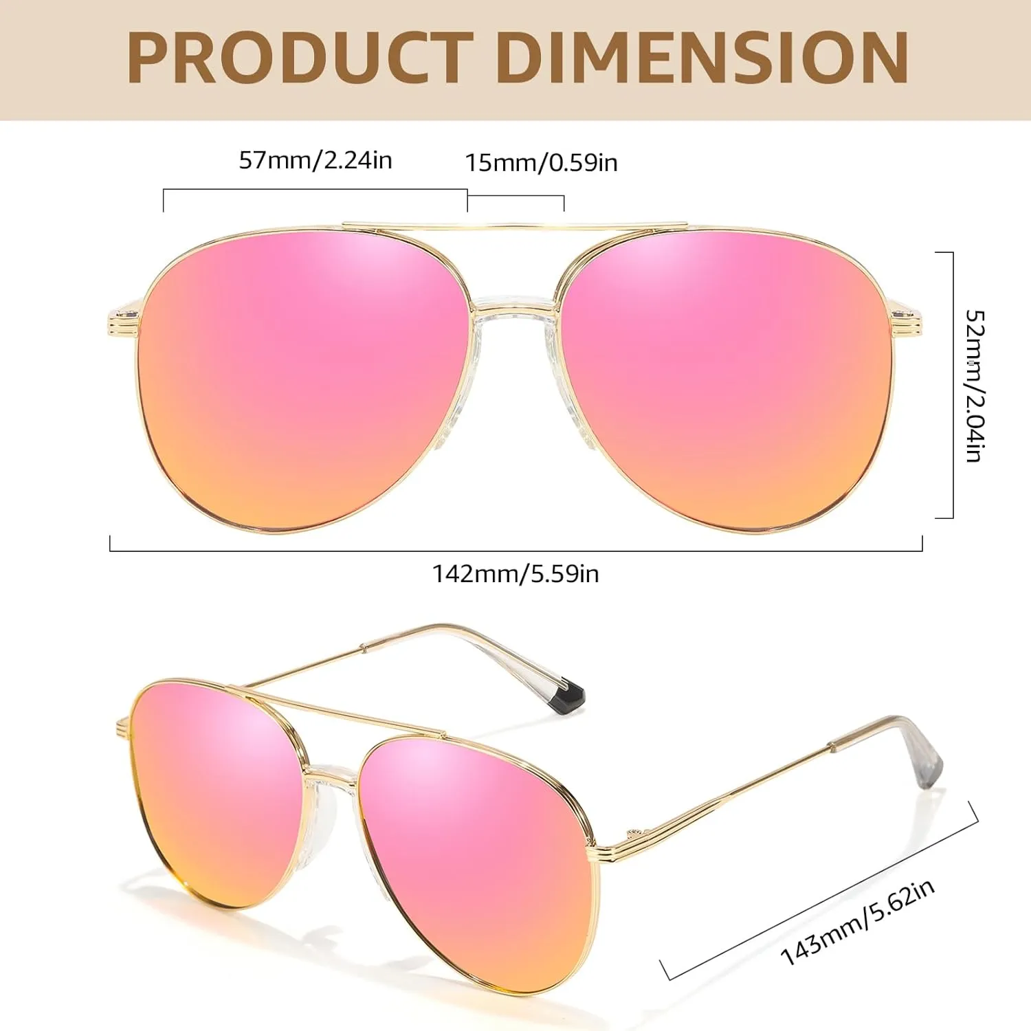 TJUTR Tangle Free Aviator Sunglasses for Women Men, Polarized UV400 Protection Trendy Shades, No-Snag Metal Frame Glasses