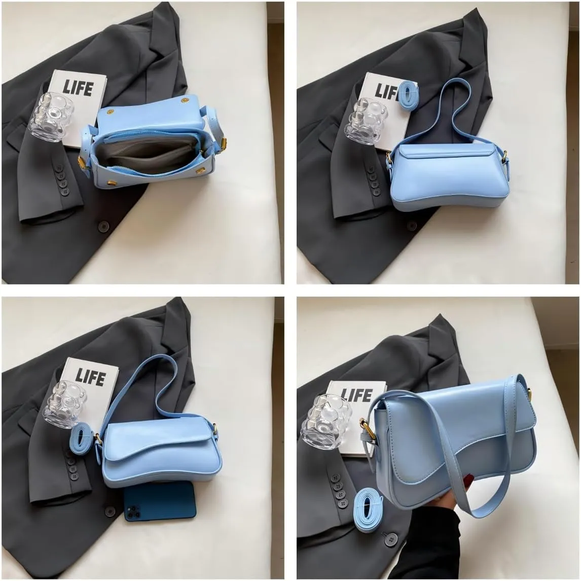 Trendy Y2K Vegan Leather Shoulder Bag for Women - Hobo Handbag, Clutch & Saddle Bag with Removable Strap