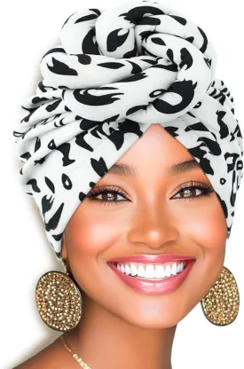 Urieo African Head Wraps Turban for Black Women Pre-Tied Pattern Beanie Cap Flower Hair Bonnet for Women
