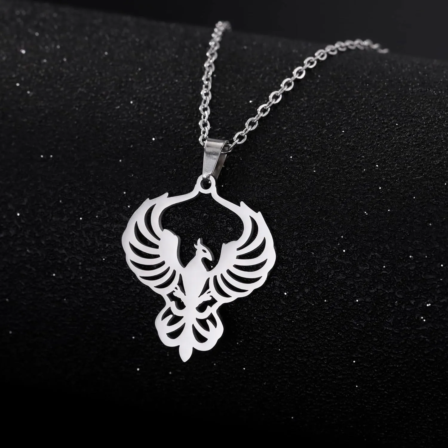 VASSAGO Rising Phoenix Necklace for Women Stainless Steel Phoenix Fire Bird Pendant Necklace for Men Trendy Jewelry Gifts