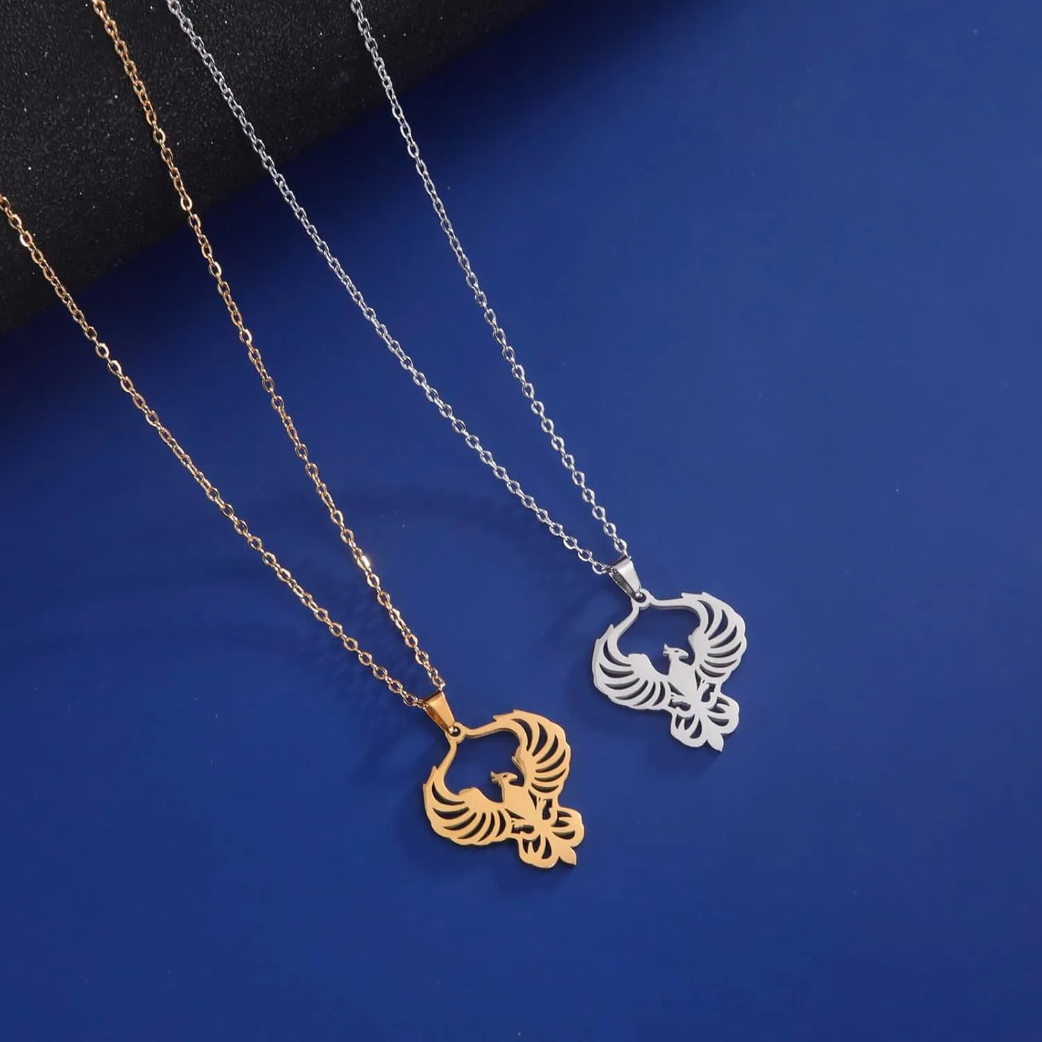 VASSAGO Rising Phoenix Necklace for Women Stainless Steel Phoenix Fire Bird Pendant Necklace for Men Trendy Jewelry Gifts