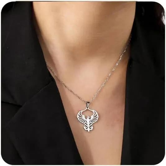 VASSAGO Rising Phoenix Necklace for Women Stainless Steel Phoenix Fire Bird Pendant Necklace for Men Trendy Jewelry Gifts